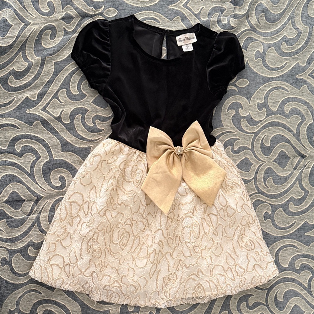 Rare Editions Black and Gold Lace Kids Dress